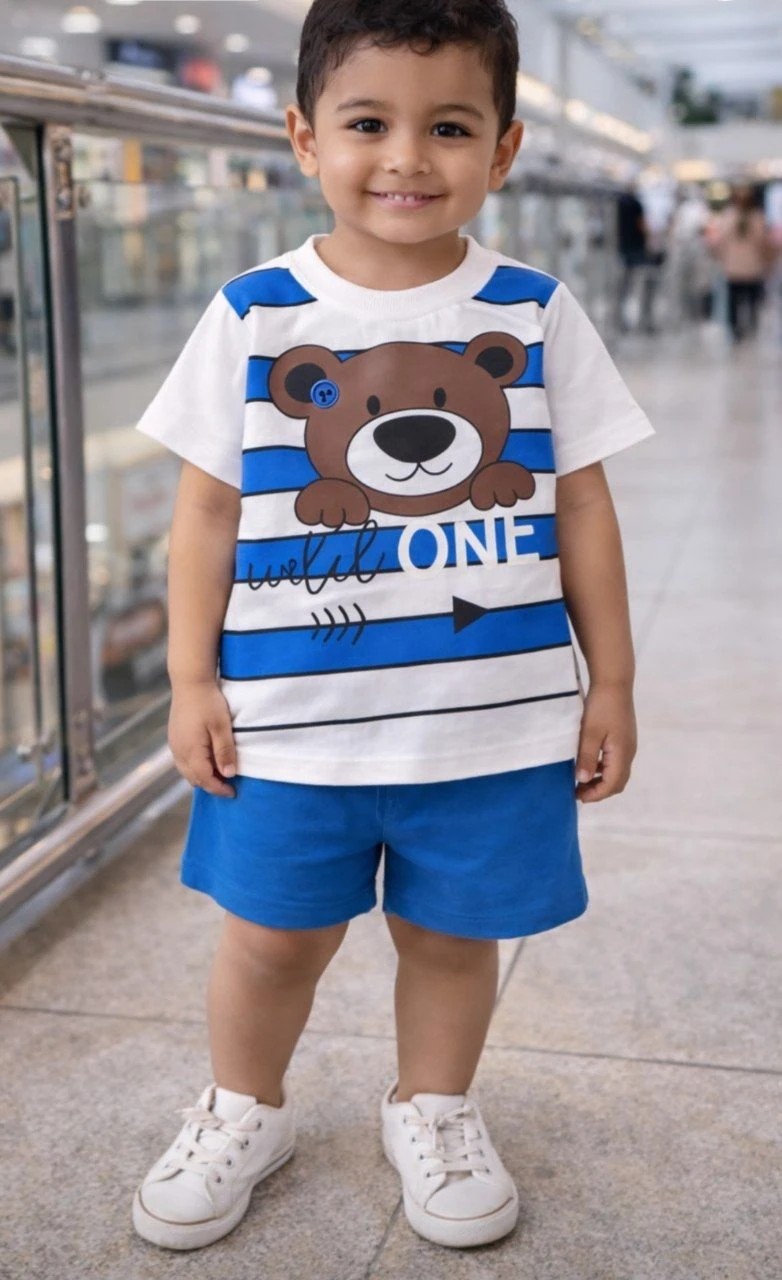 تیشرت شلوارک خرس راه راه ابی