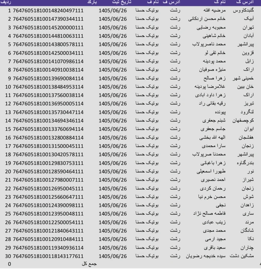 کد رهگیری 1405/06/26