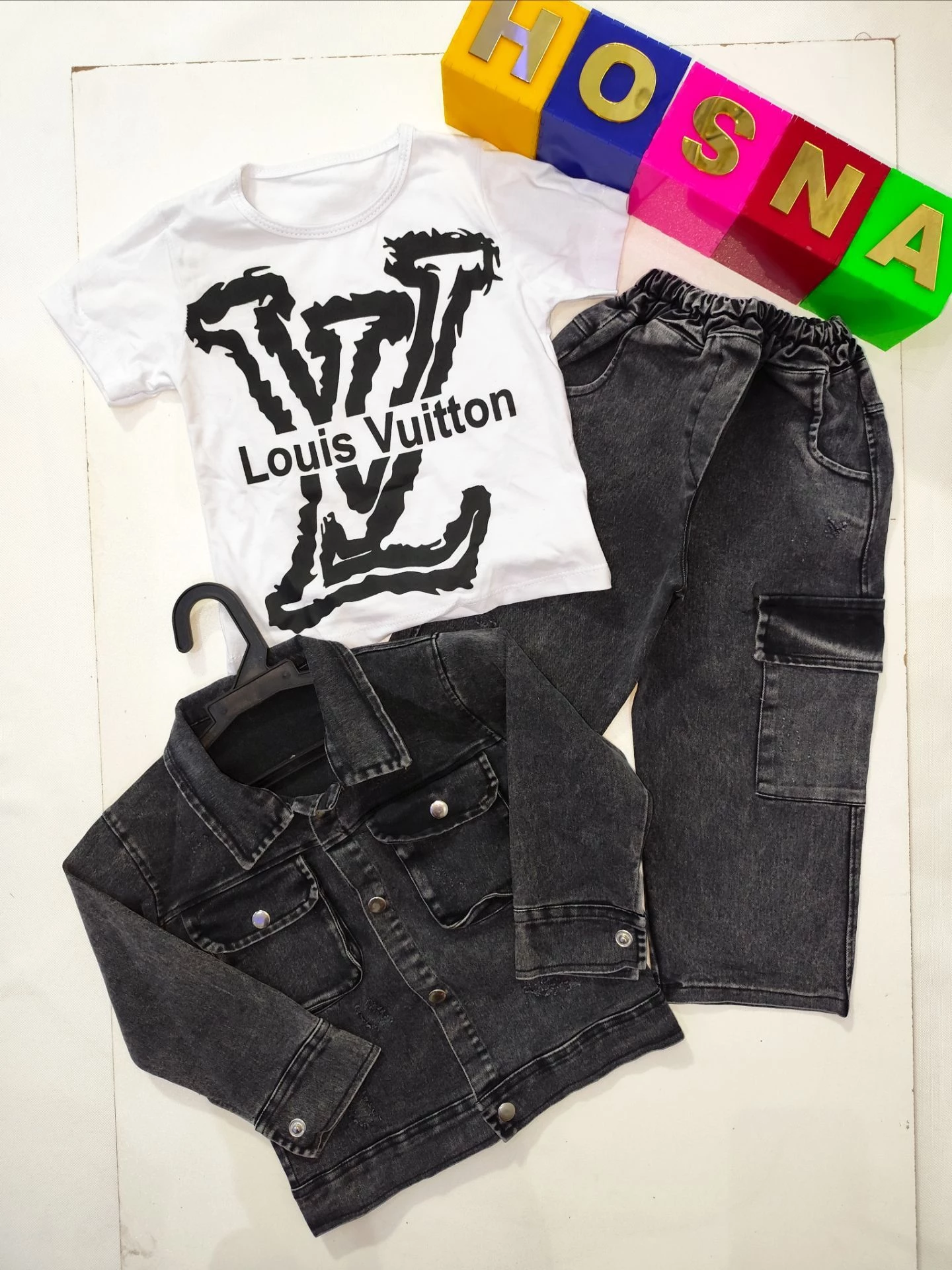 ست سه تیکه ذغالی جین عیدانه